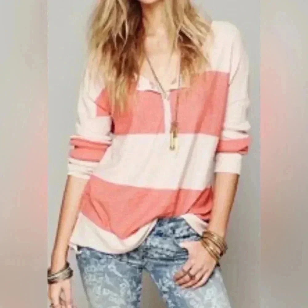 Free People Beach Women’s In a Row Henley Linen-Like Feel Oversized Size XS